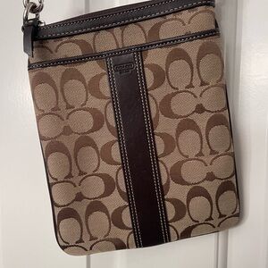 Coach Brown and Tan Signature Crossbody Bag